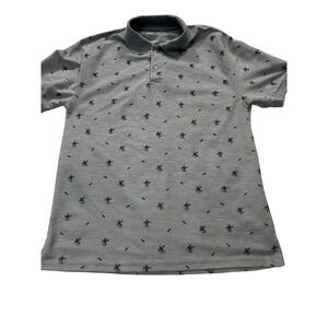 Vertical Sport Polo Shirt Surfer Print Short Sleeve Casual Gray Men's‎ L(434)